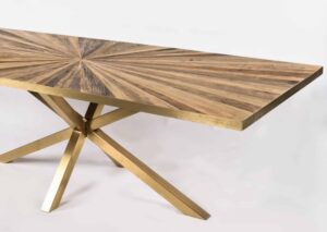 iepenhout dinertafel goud staal 240x100x78